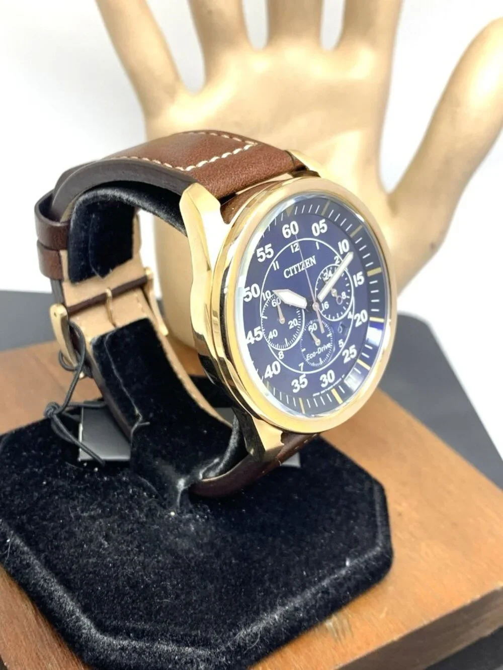 Citizen Men's Watch CA4213-18l Eco Drive Blue Dial Rose Gold Brown Leather Band